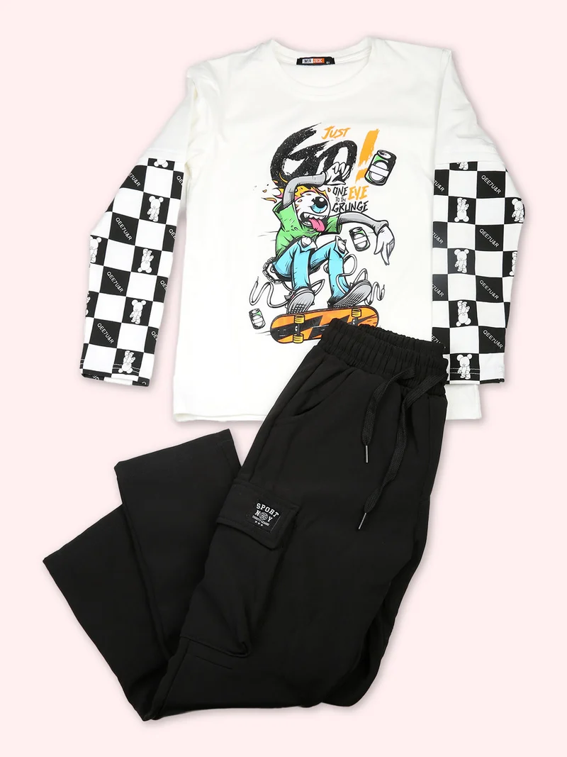 Pantaloni da ragazzo cargo con interno in pile - nero