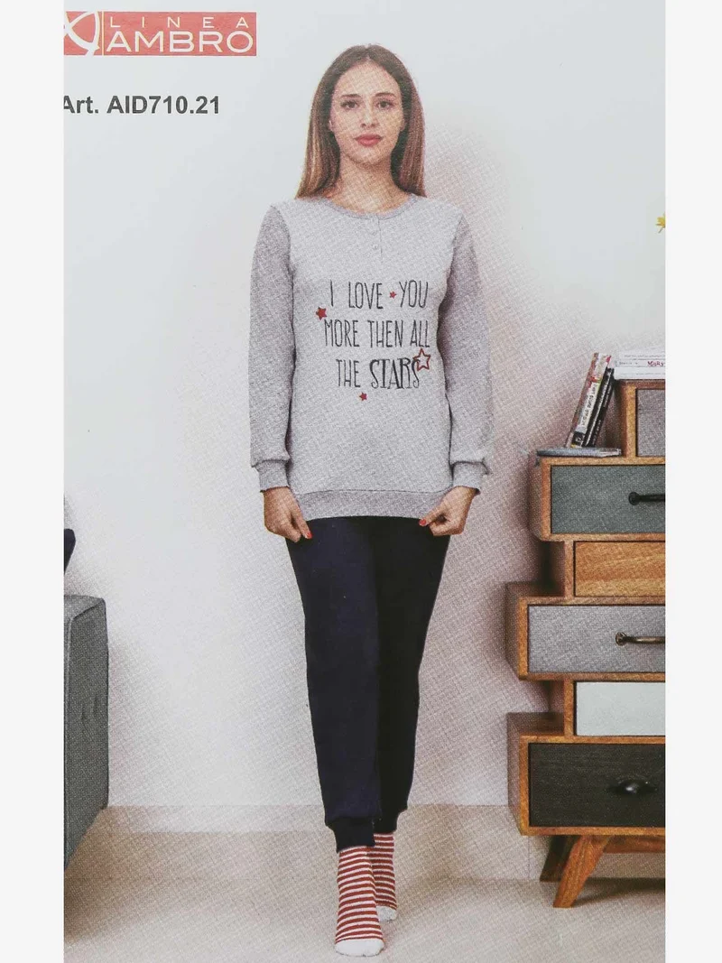 Pigiama da ragazza in caldo cotone - grigio