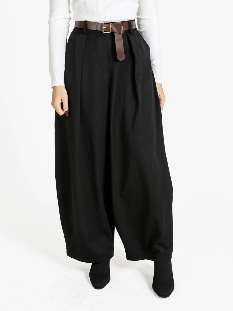 Pantaloni donna casual a palloncino con cintura - nero