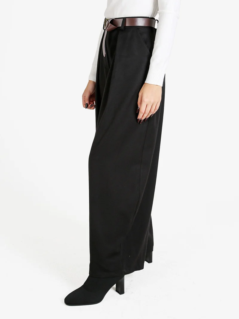 Pantaloni donna casual a palloncino con cintura - nero
