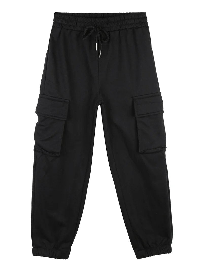 Pantaloni tuta da bambina con tasconi laterali e polsini - nero