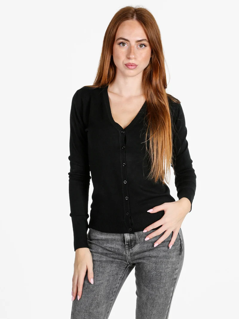 Cardigan donna in maglia con bottoni - nero