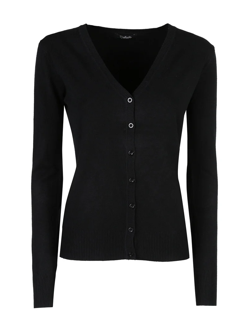 Cardigan donna in maglia con bottoni - nero