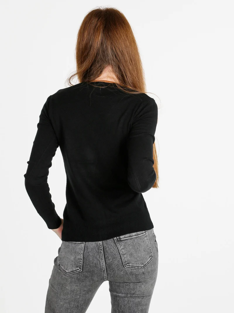 Cardigan donna in maglia con bottoni - nero
