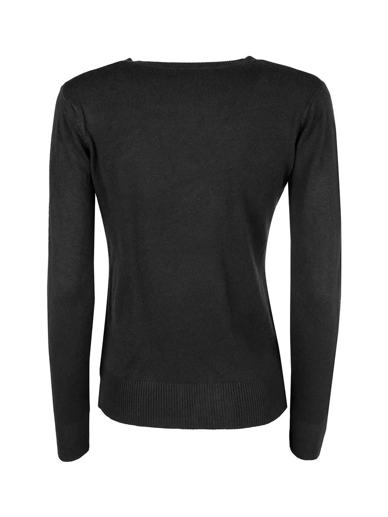 Cardigan donna in maglia con bottoni - nero
