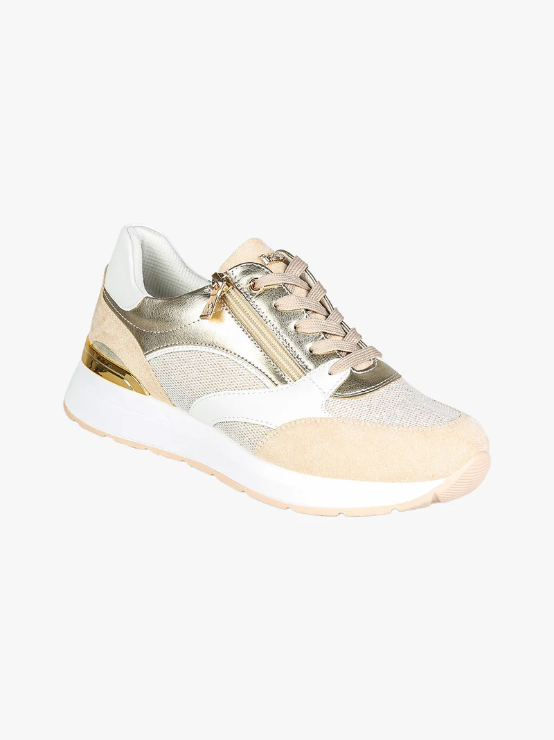 Sneakers brillantinata da donna con platform - sabbia