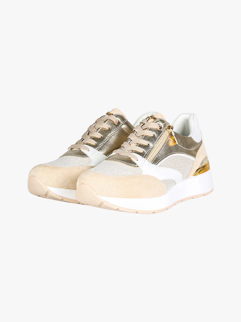 Sneakers brillantinata da donna con platform - sabbia