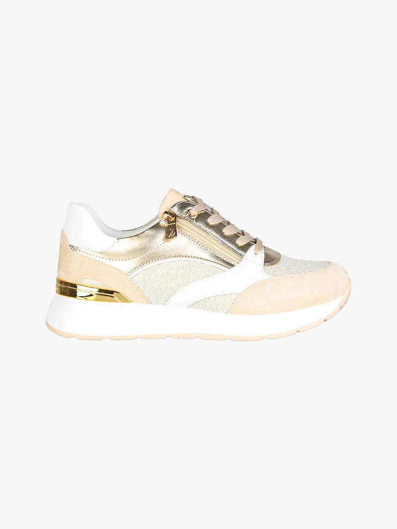 Sneakers brillantinata da donna con platform - sabbia