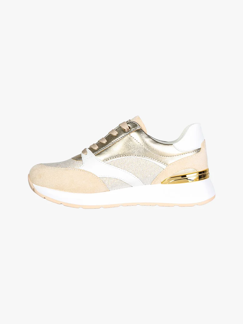 Sneakers brillantinata da donna con platform - sabbia