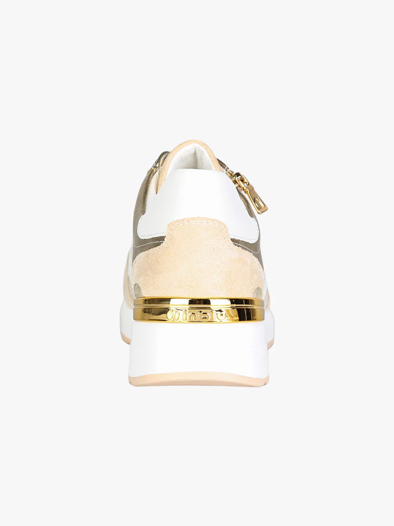 Sneakers brillantinata da donna con platform - sabbia