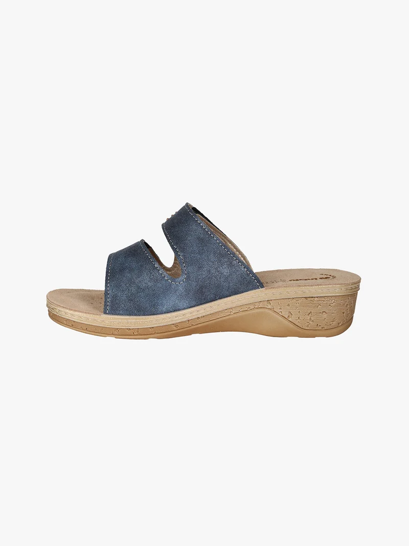 Ciabatte donna con doppia fascia a strappo e zeppa - blu