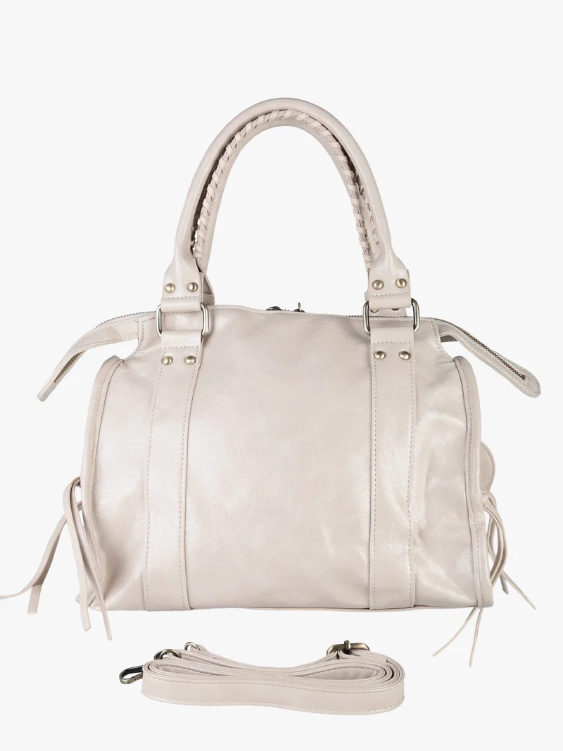 Borsa donna a bauletto con doppi manici e accessorio specchietto - beige