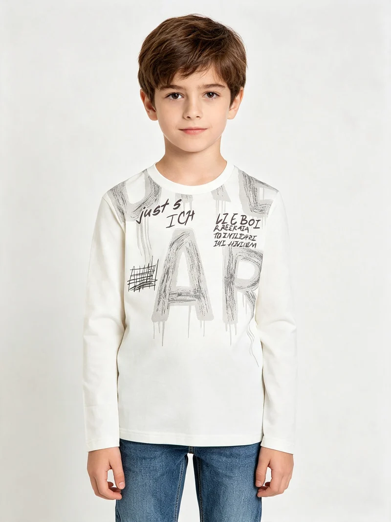 T-shirt da ragazzo a maniche lunghe con stampe - panna