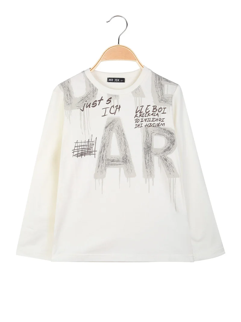 T-shirt da ragazzo a maniche lunghe con stampe - panna