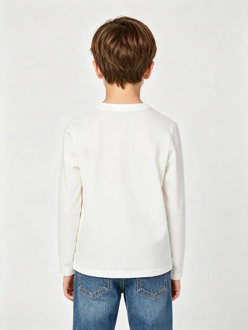 T-shirt da ragazzo a maniche lunghe con stampe - panna
