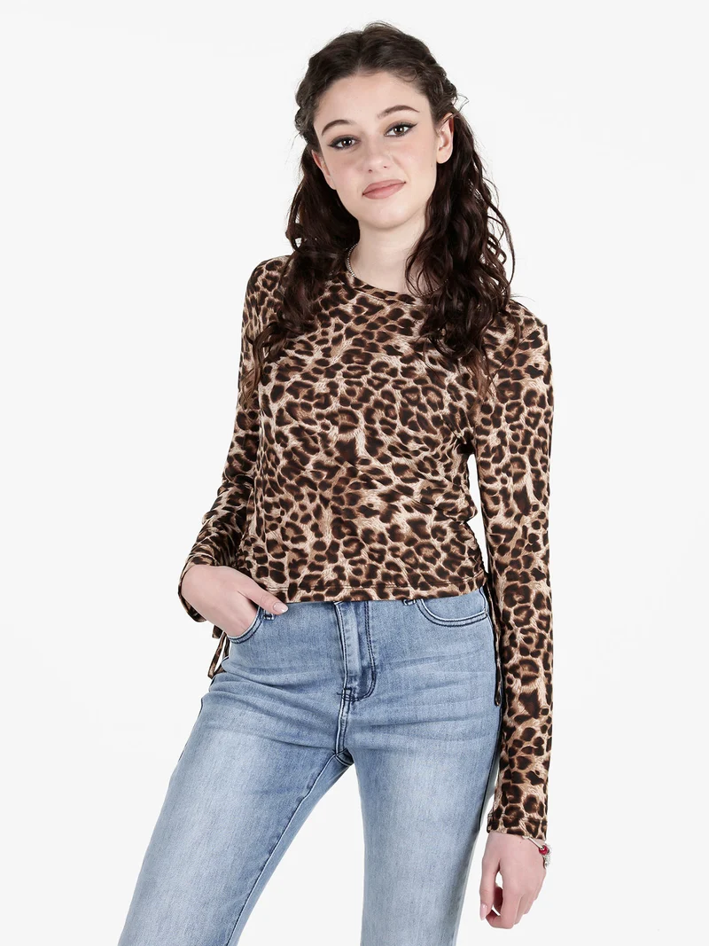 Maglia donna maculata a maniche lunghe - marrone
