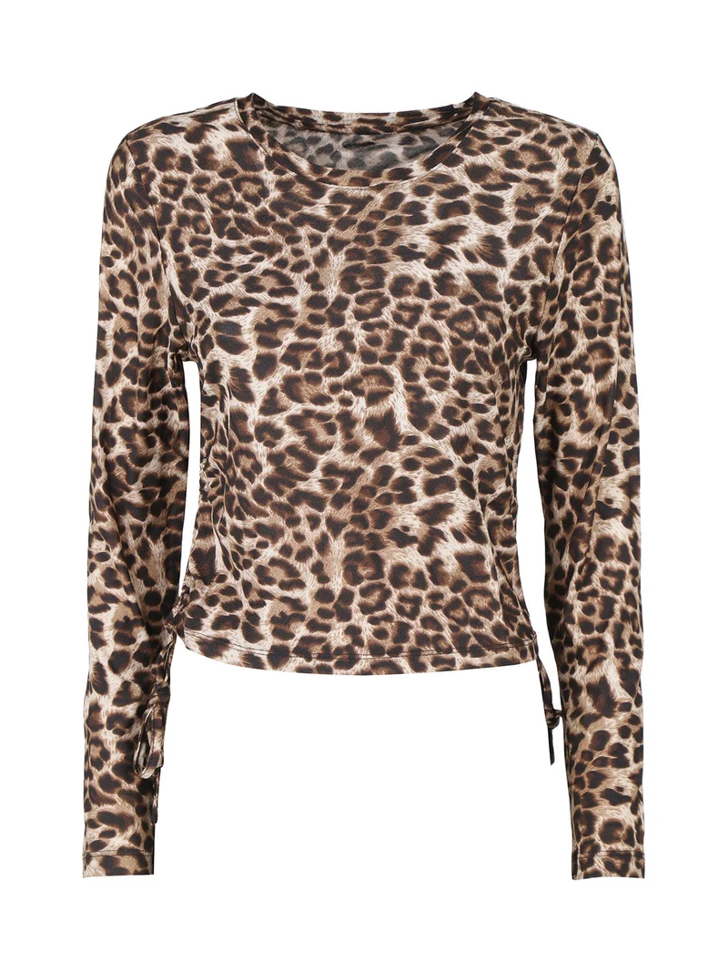Maglia donna maculata a maniche lunghe - marrone
