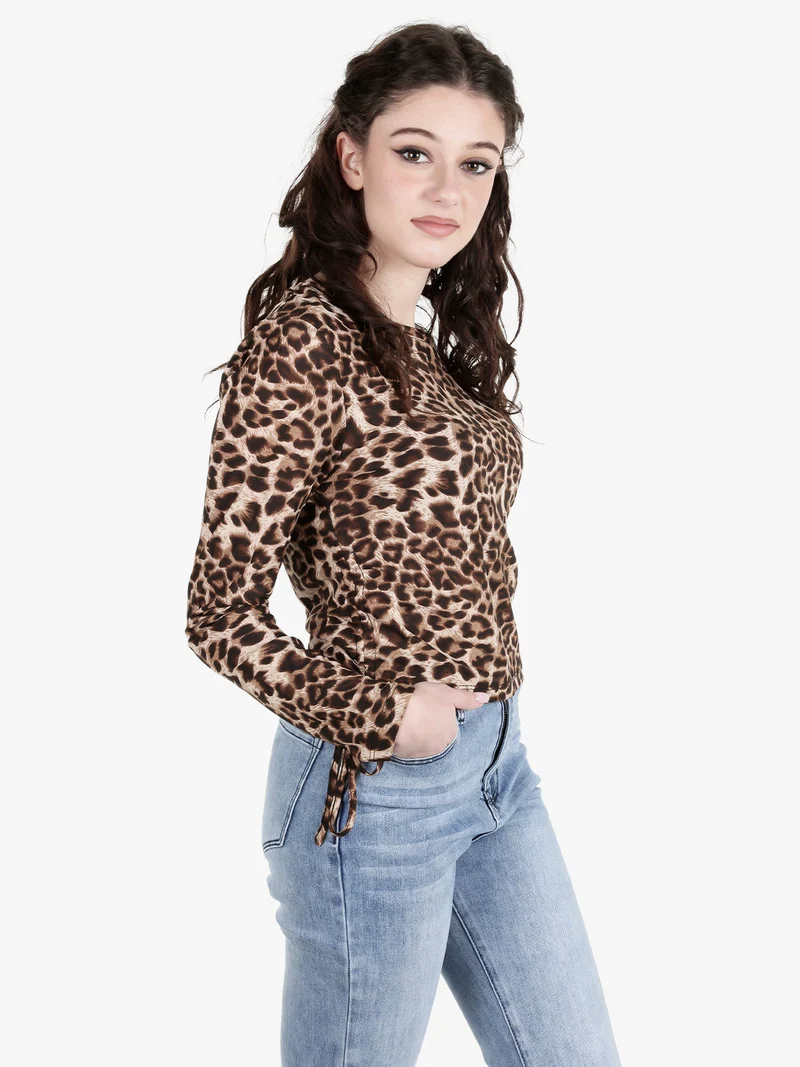 Maglia donna maculata a maniche lunghe - marrone