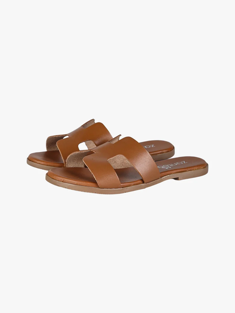 Ciabatte in pelle da donna con fascia ad H - marrone