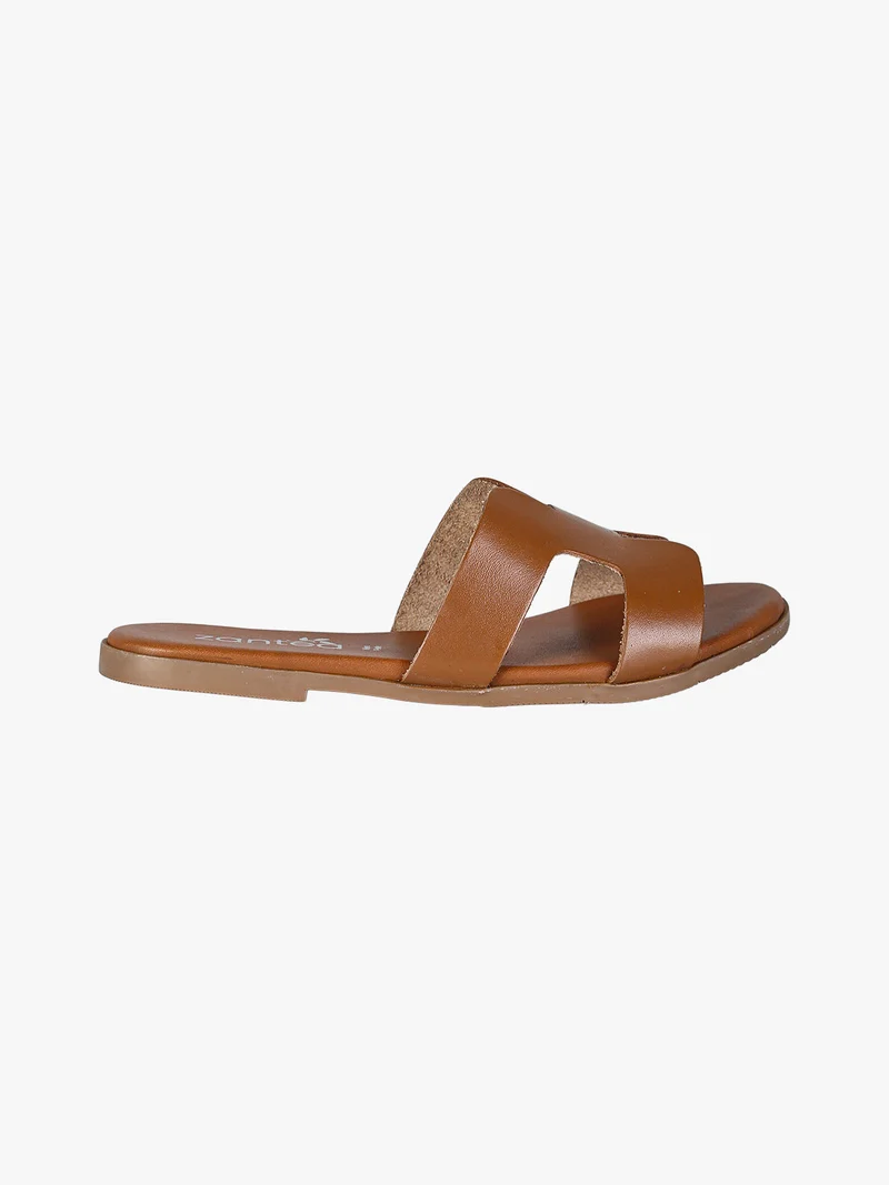 Ciabatte in pelle da donna con fascia ad H - marrone
