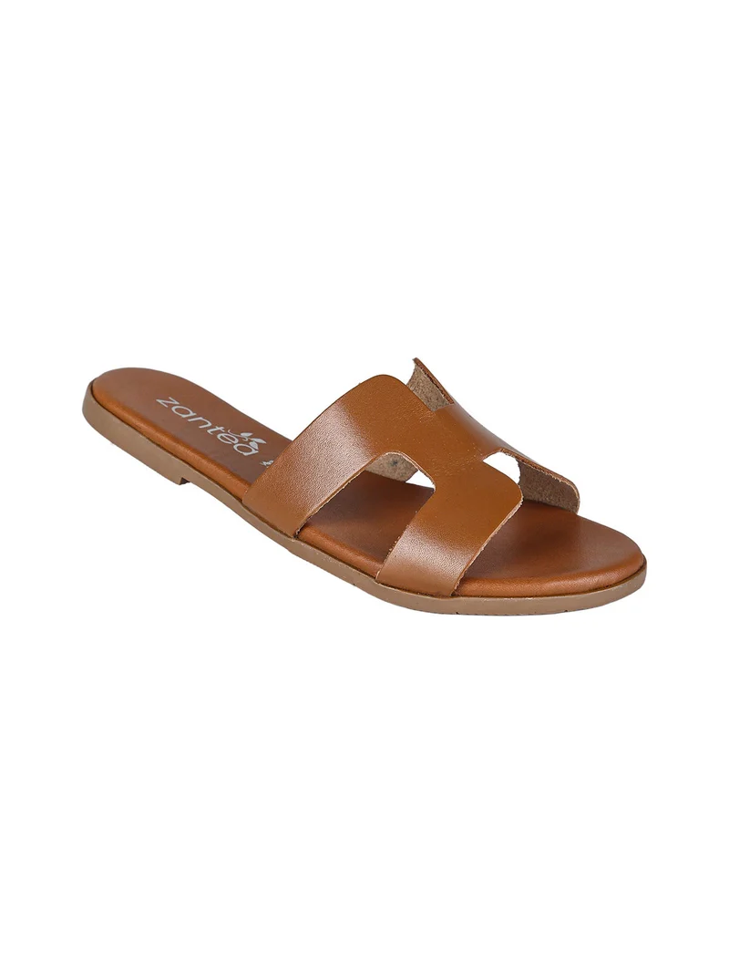 Ciabatte in pelle da donna con fascia ad H - marrone