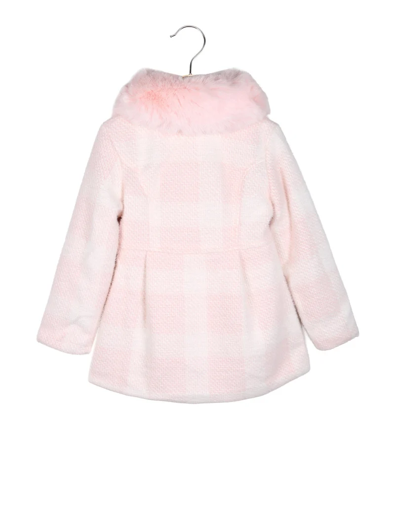 Cappotto da bambina con bottoni di perle e scollo in ecopelliccia - rosa