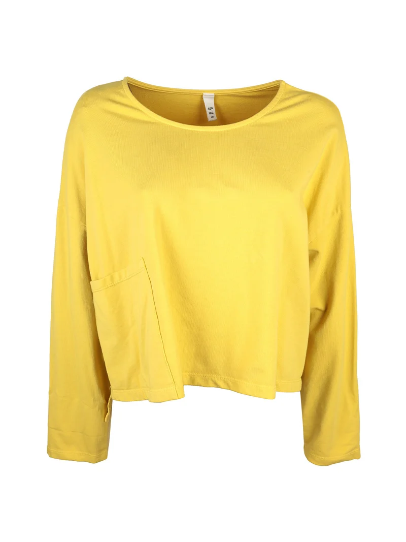 T-shirt cropped da donna con tasca - senape