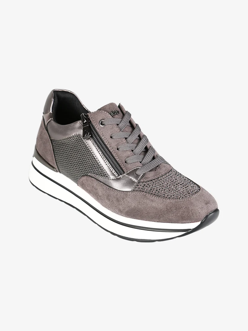Sneakers donna platform con zip e lacci - grigio scuro
