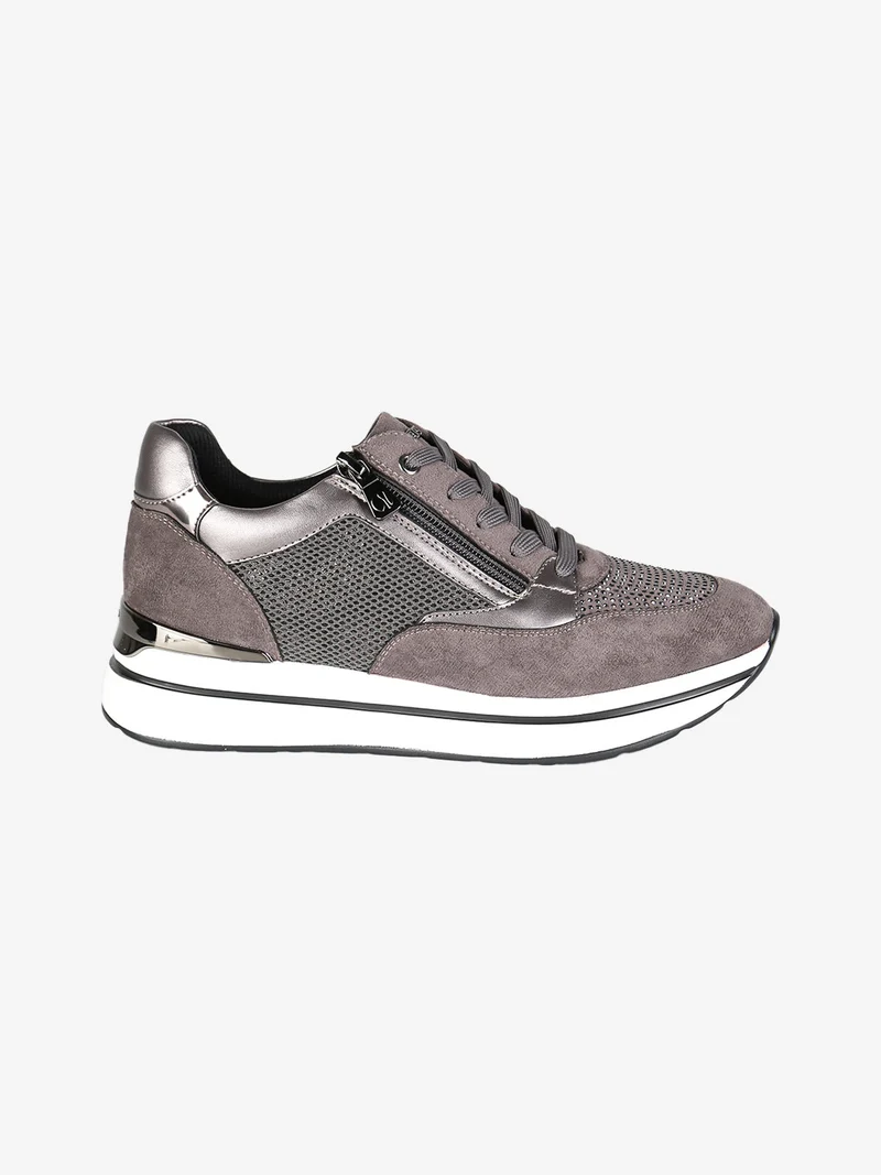 Sneakers donna platform con zip e lacci - grigio scuro