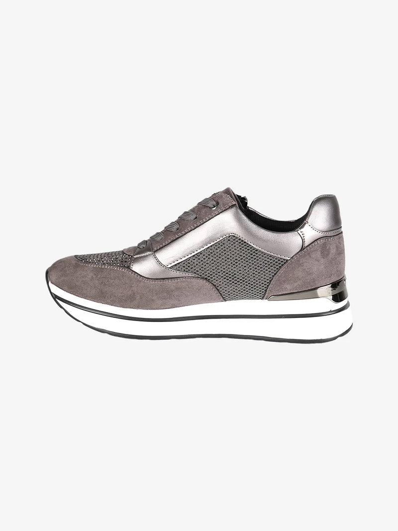 Sneakers donna platform con zip e lacci - grigio scuro