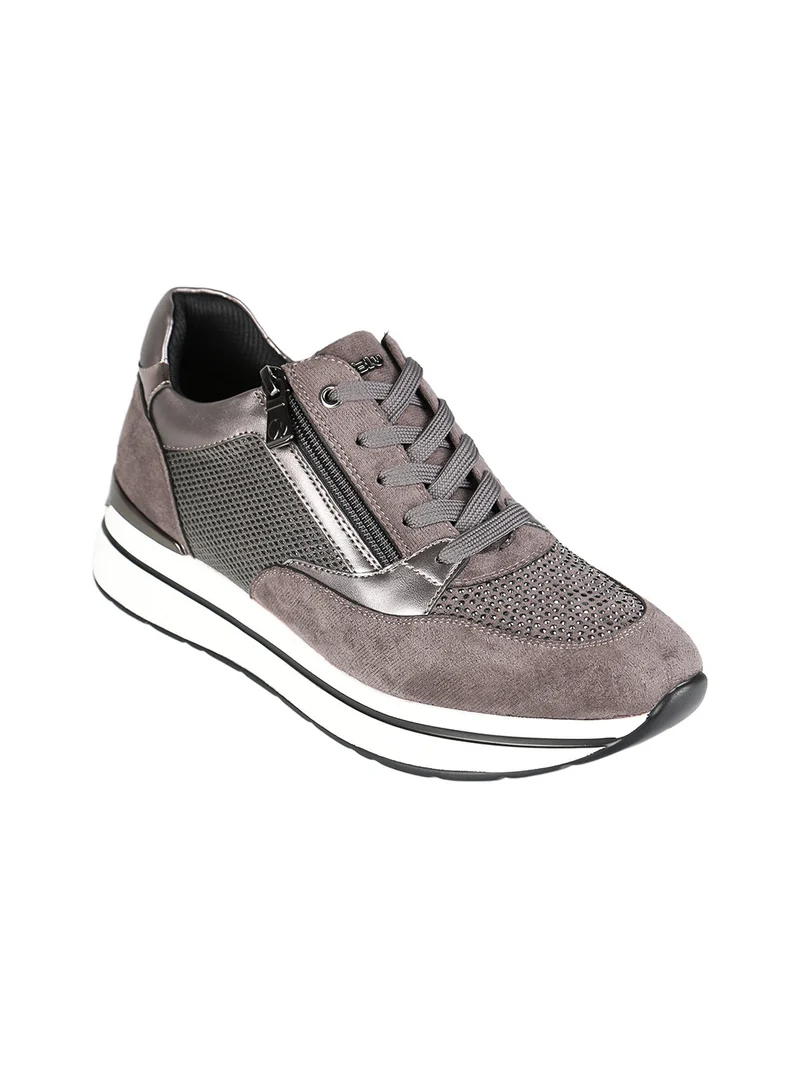 Sneakers donna platform con zip e lacci - grigio scuro