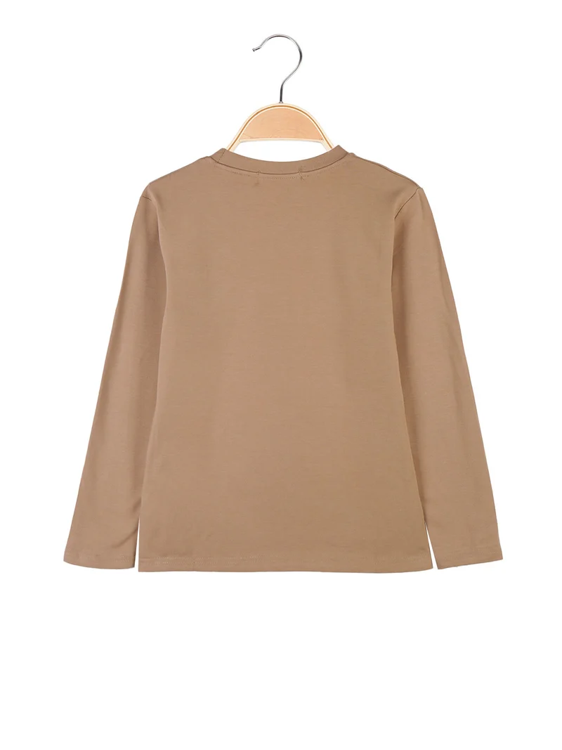 T-shirt da bambino a maniche lunghe con stampa - marrone