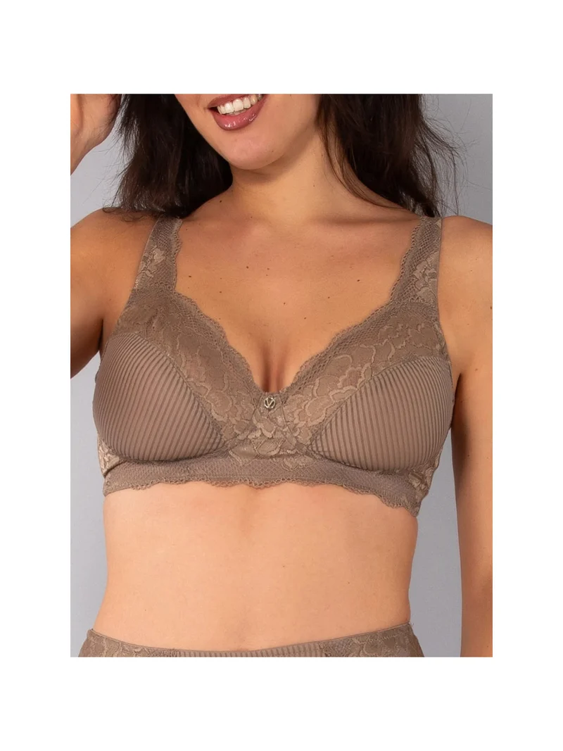 AR10 Reggiseno preformato con pizzo senza ferretto coppa D - fango