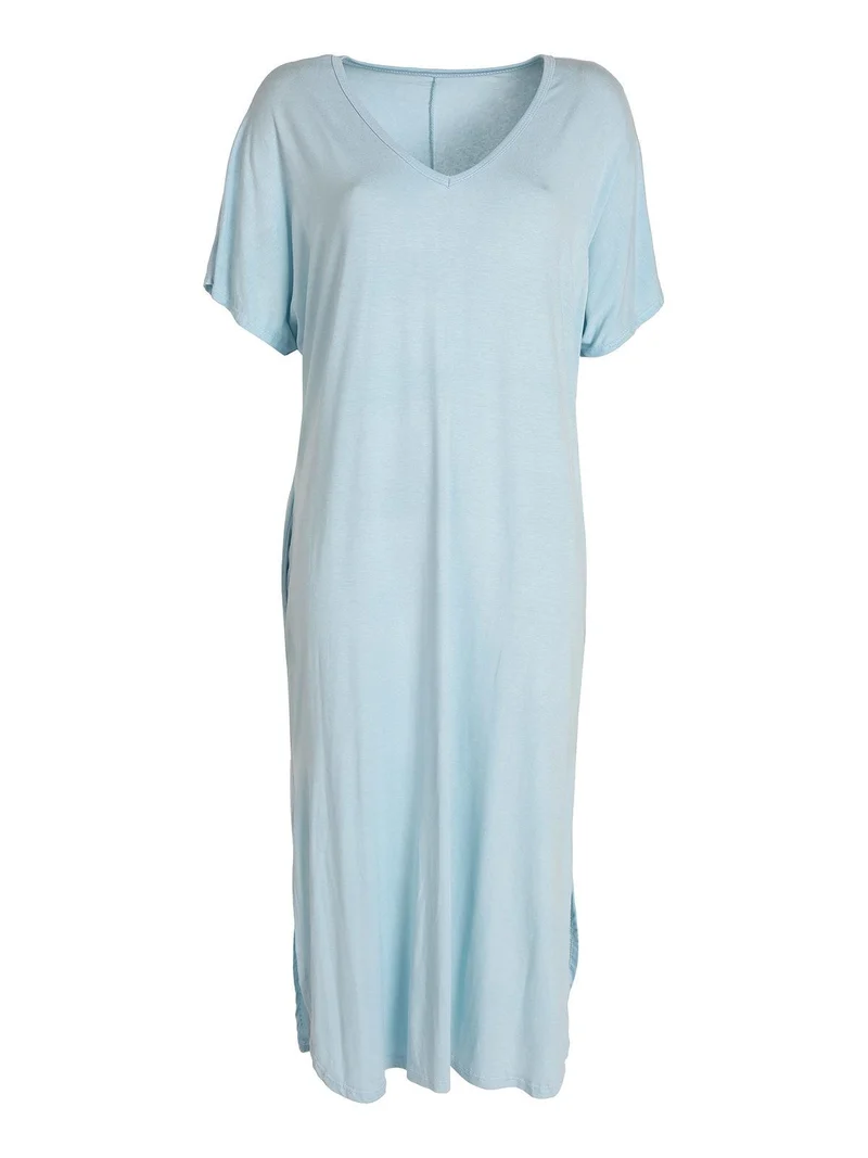 Abito lungo con scollo a V manica corta - azzurro