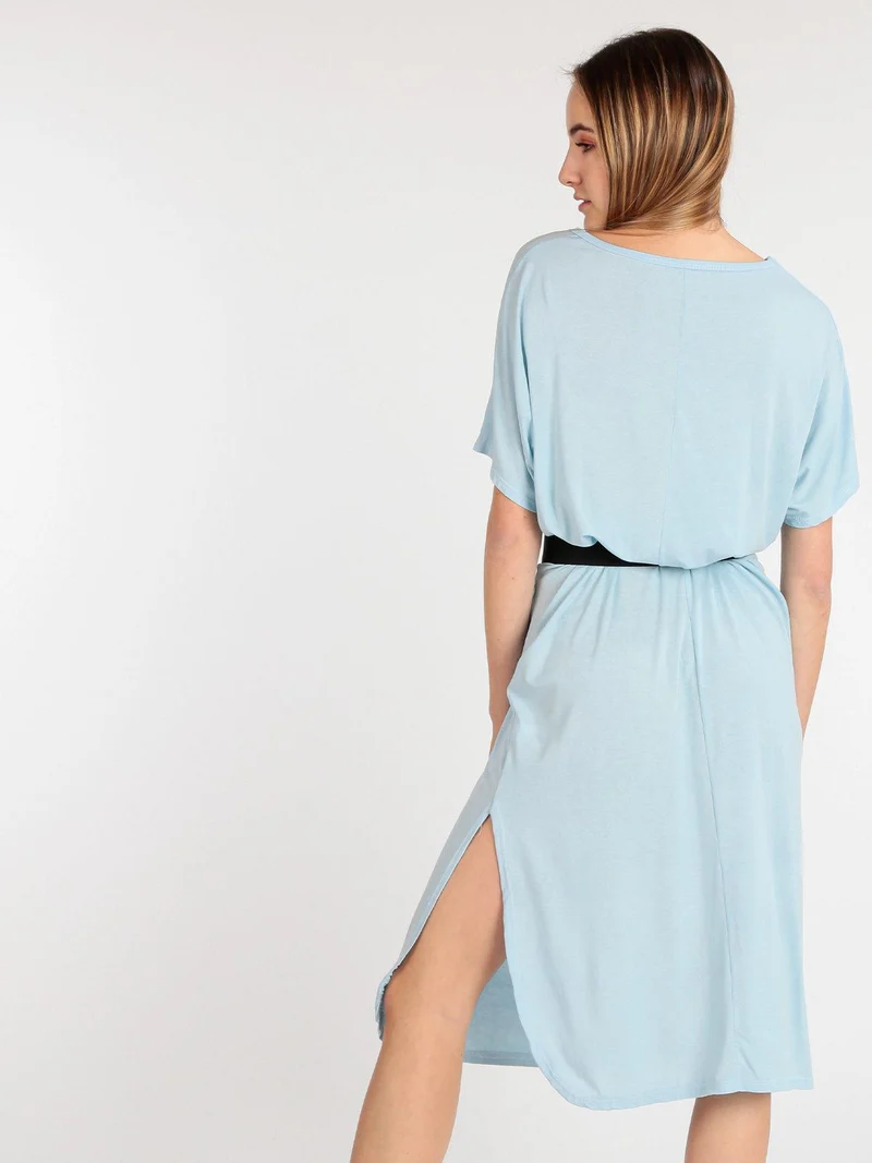 Abito lungo con scollo a V manica corta - azzurro