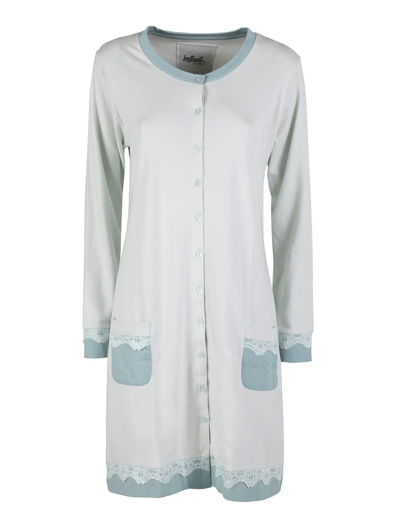 Camicia da notte donna aperta con bottoni in cotone interlock - acqua marina