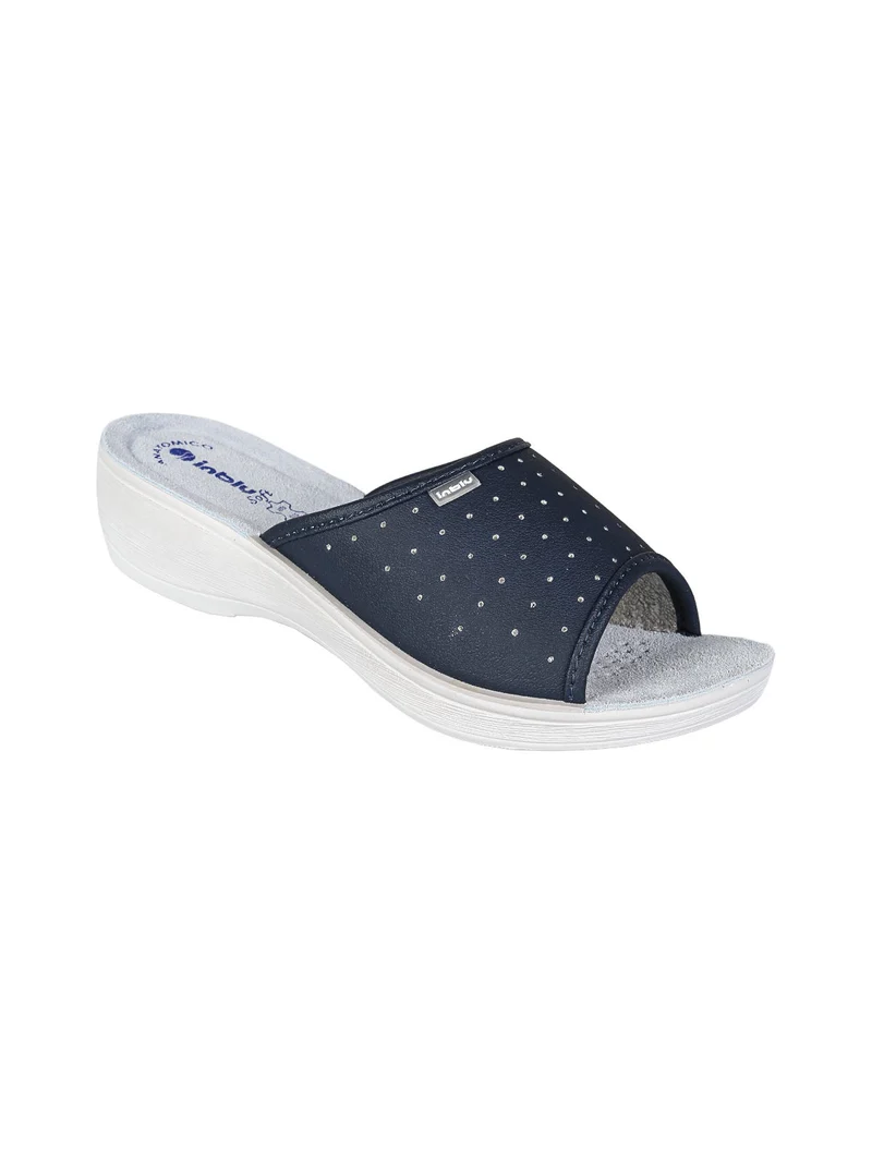 Ciabatte sanitarie da donna aperte con plantare in pelle - blu scuro