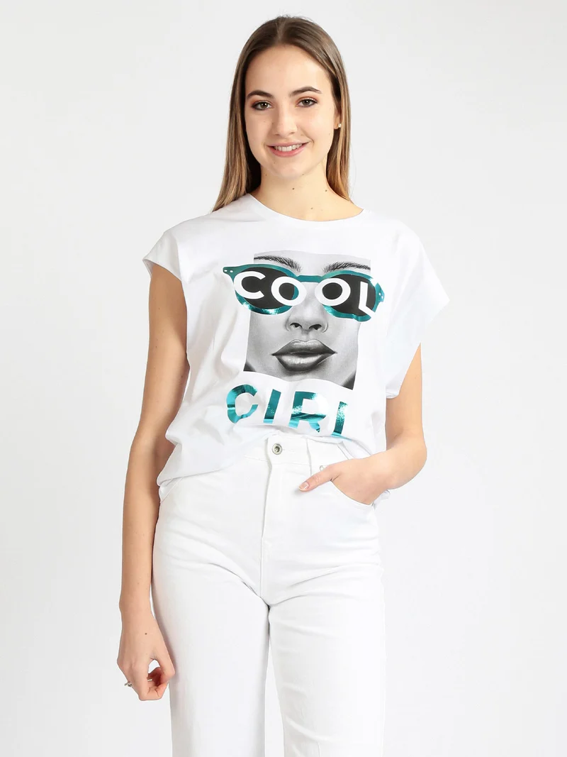 T-shirt donna oversize con stampa - azzurro