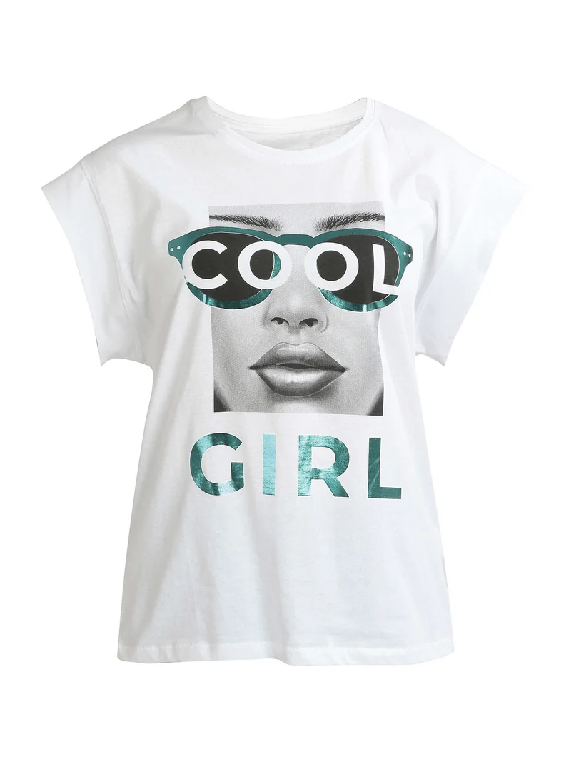 T-shirt donna oversize con stampa - azzurro