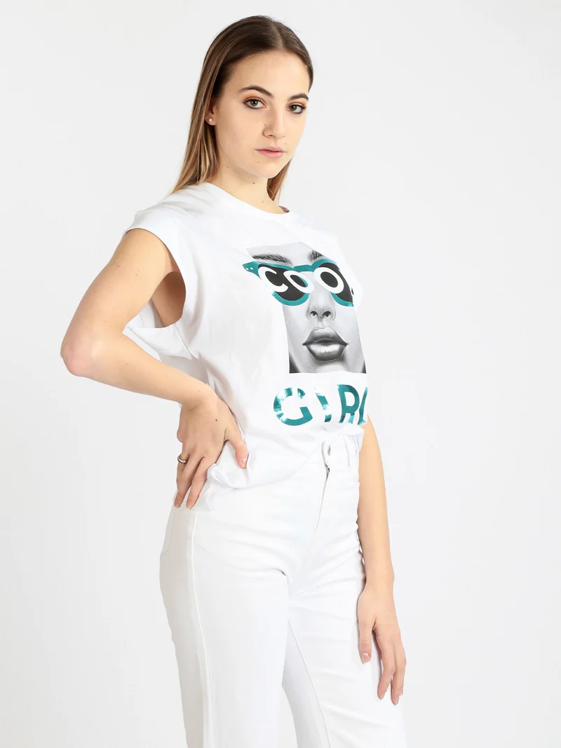 T-shirt donna oversize con stampa - azzurro
