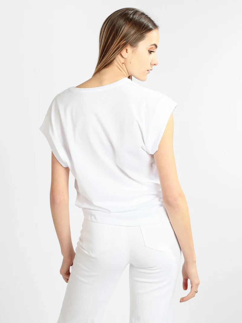 T-shirt donna oversize con stampa - azzurro