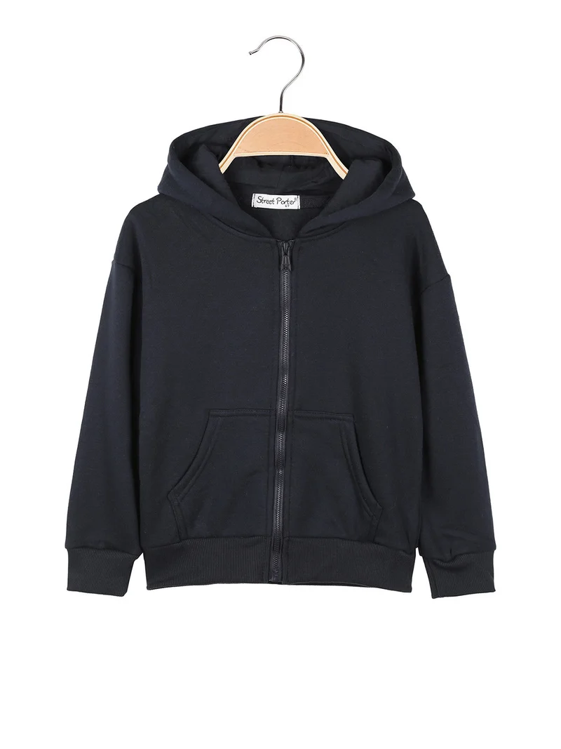Felpa da bambini con cappuccio e zip - blu scuro
