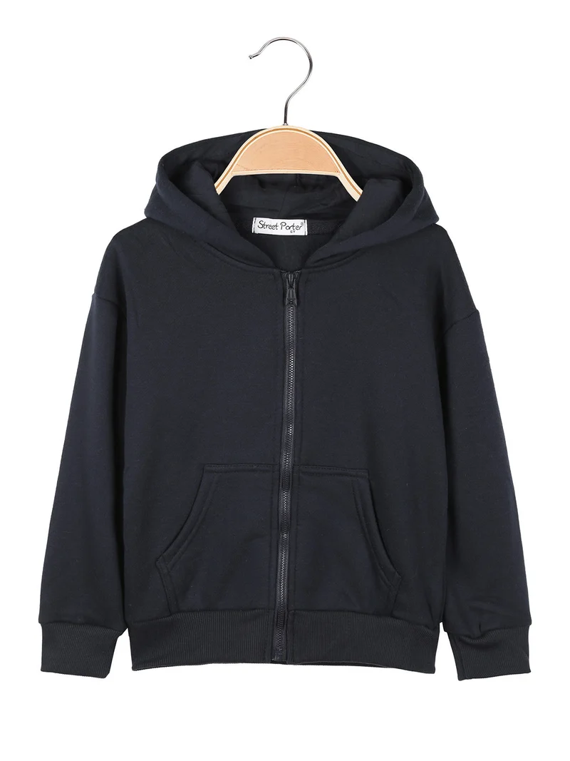 Felpa da bambini con cappuccio e zip - blu scuro