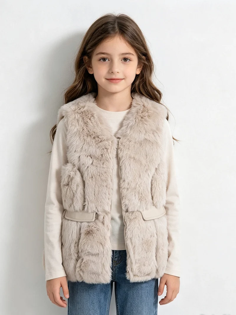 Smanicato da bambina in ecopelliccia - beige