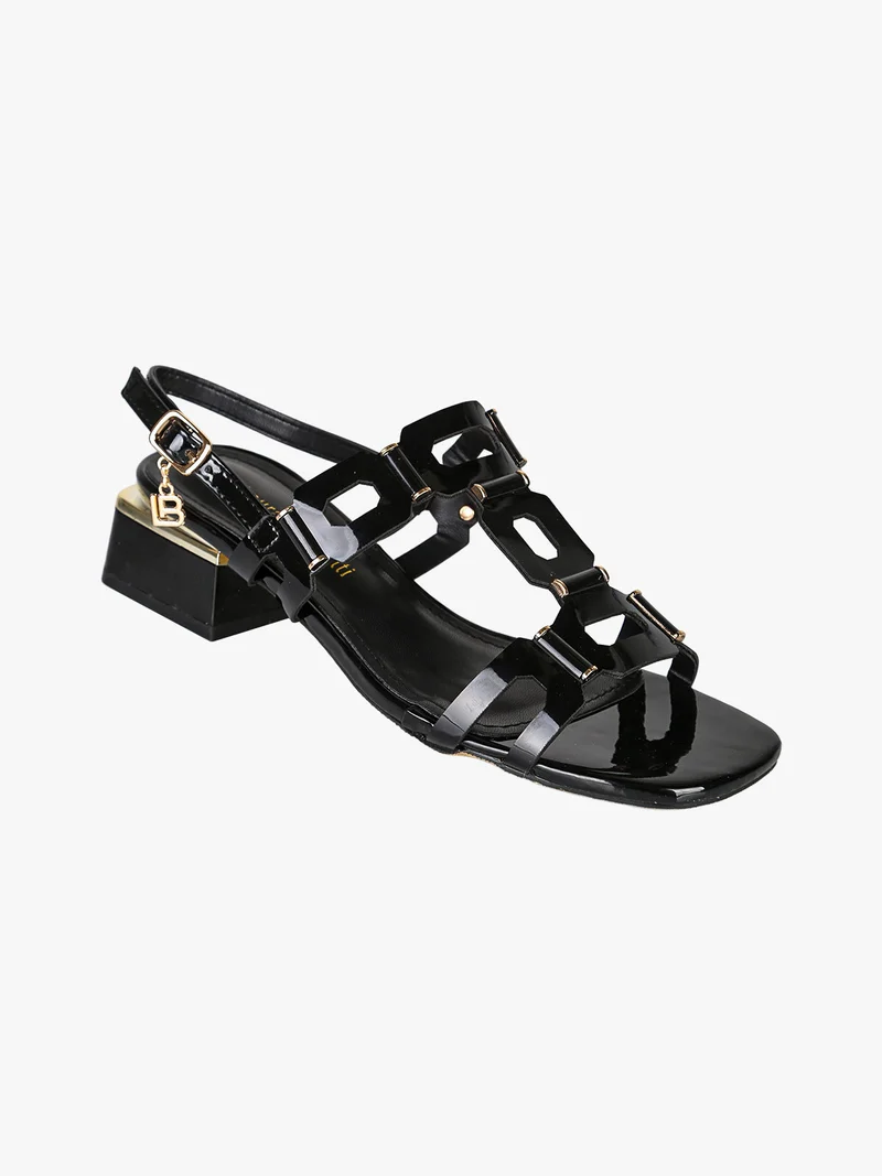 Sandali donna in vernice con tacco basso - nero