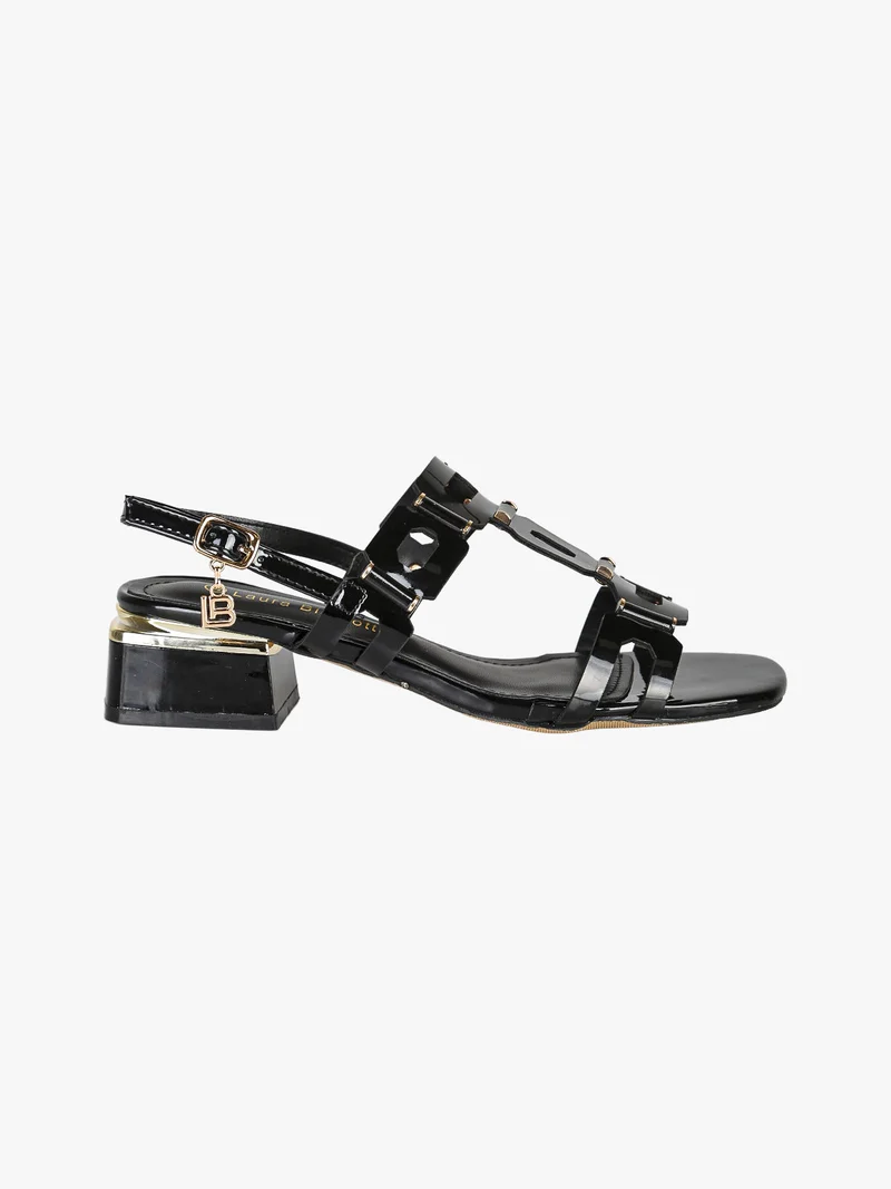 Sandali donna in vernice con tacco basso - nero