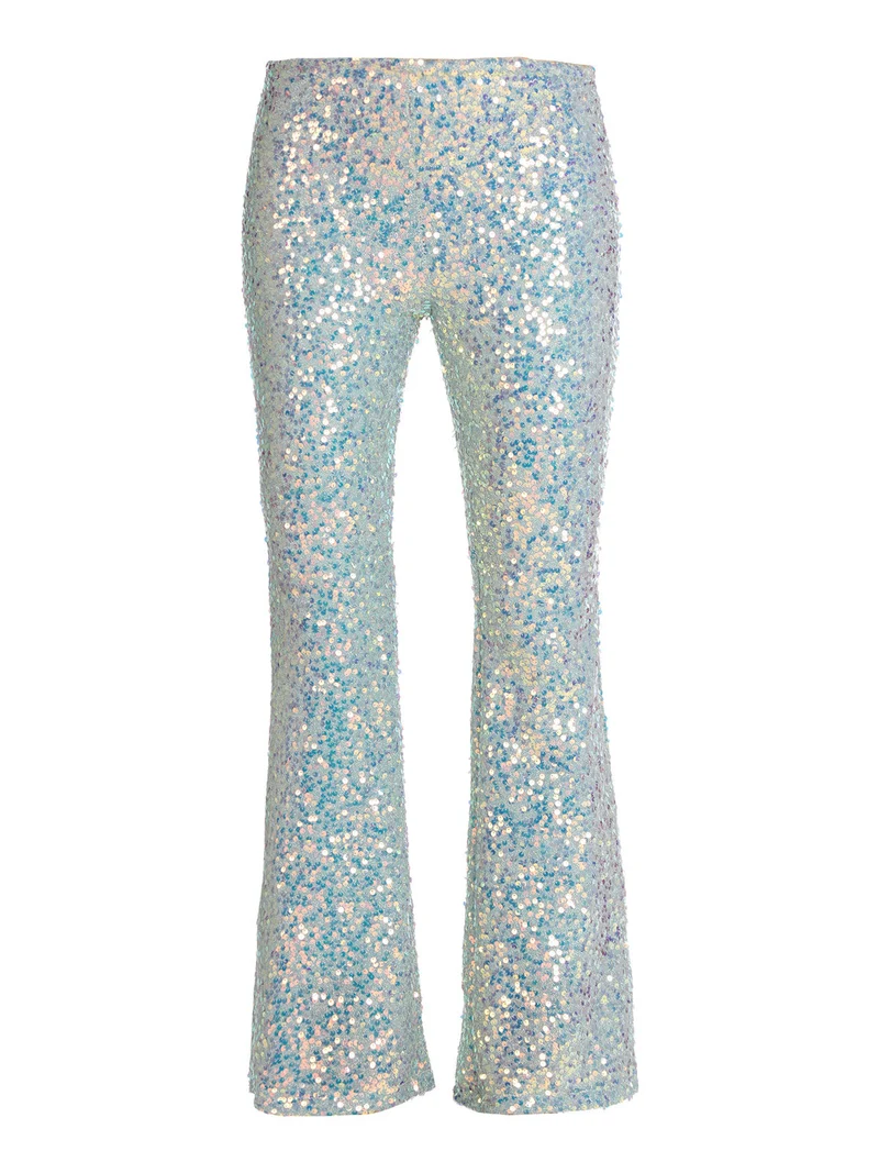 Pantaloni a zampa con pailettes - celeste