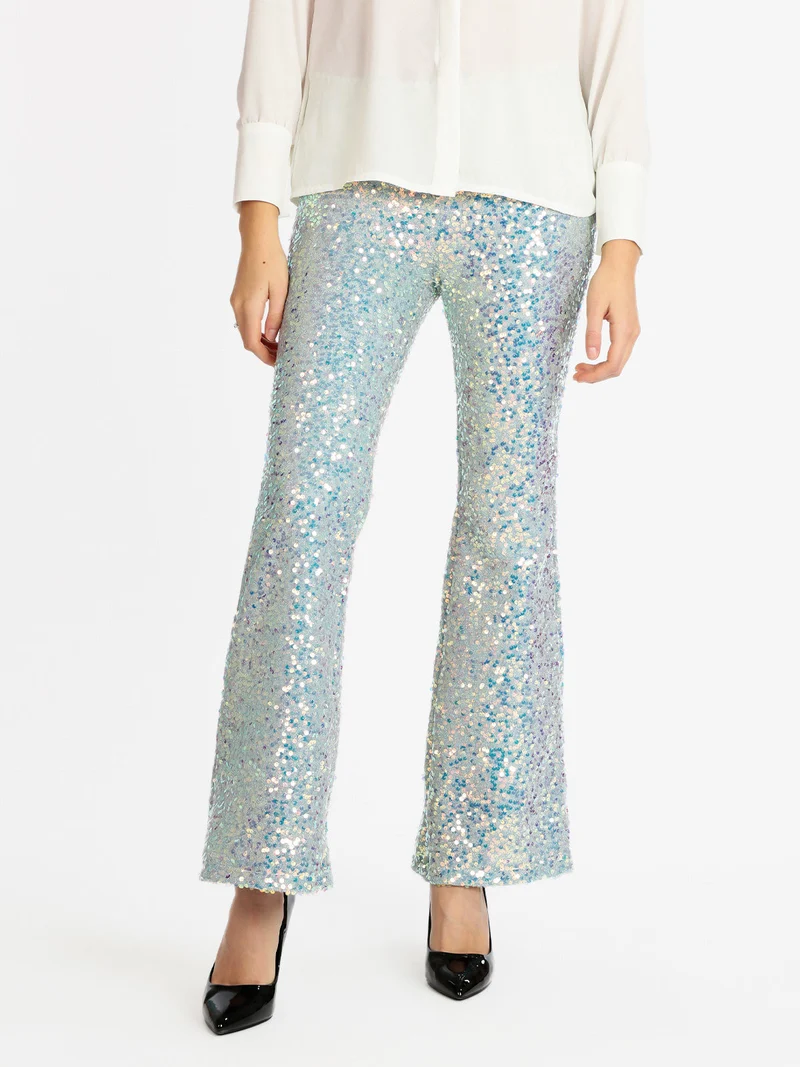 Pantaloni a zampa con pailettes - celeste