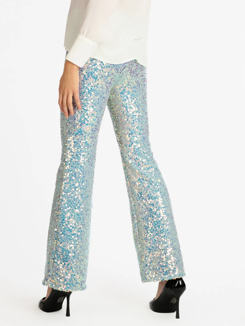 Pantaloni a zampa con pailettes - celeste