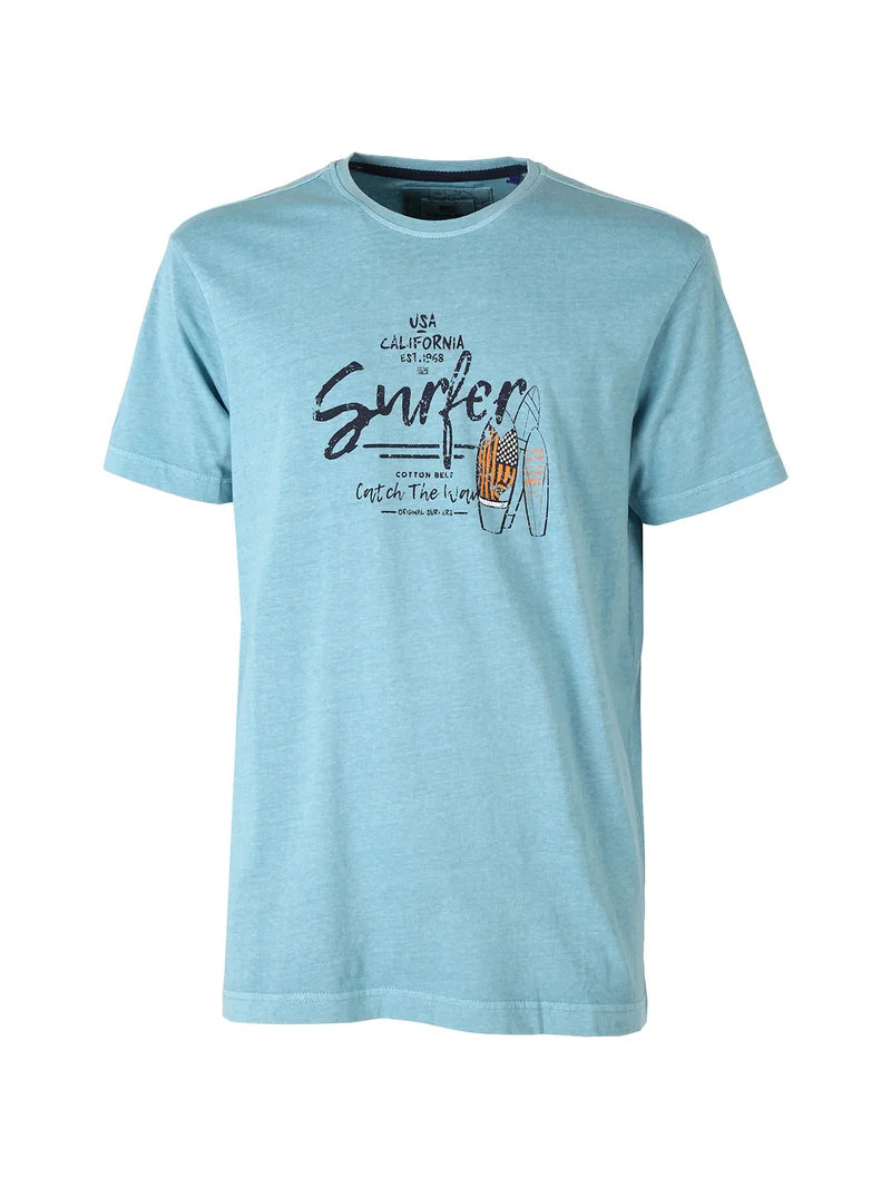 T-shirt da uomo in cotone con stampa - turchese